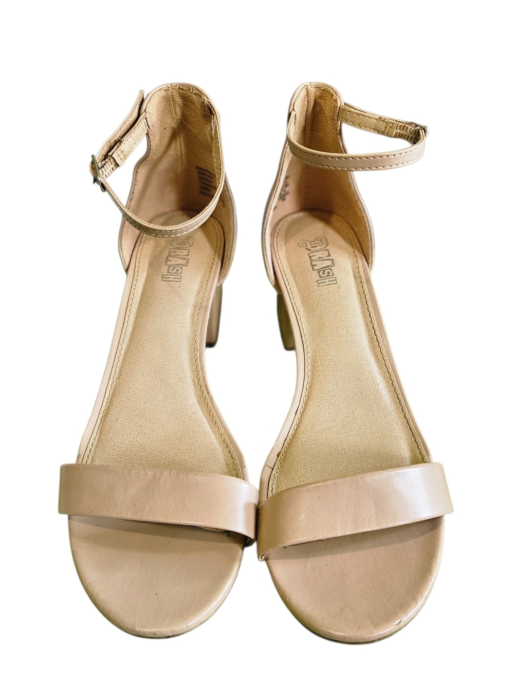 Brash Women's Nude Ankle Strap Block Heel Sandals Size 9.5 Open Toe Beige Dressy